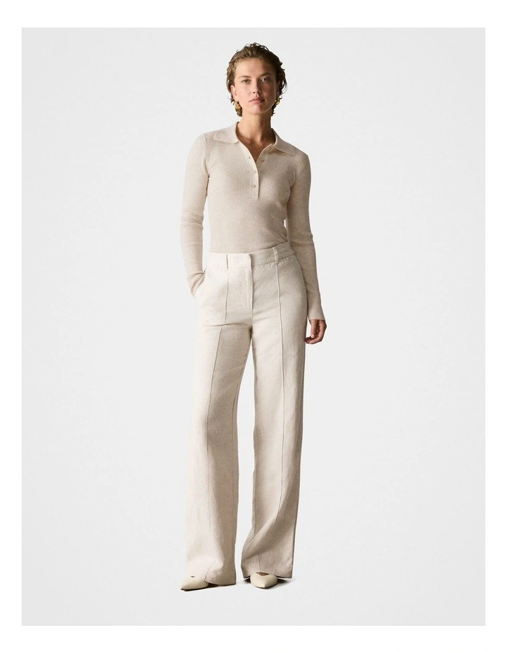 Yarn Dyed Linen Pintuck Detail Wide Leg Pant in Flax