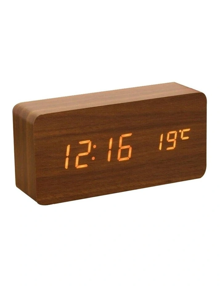 Led Digital Wooden Alarm Clock in Brown