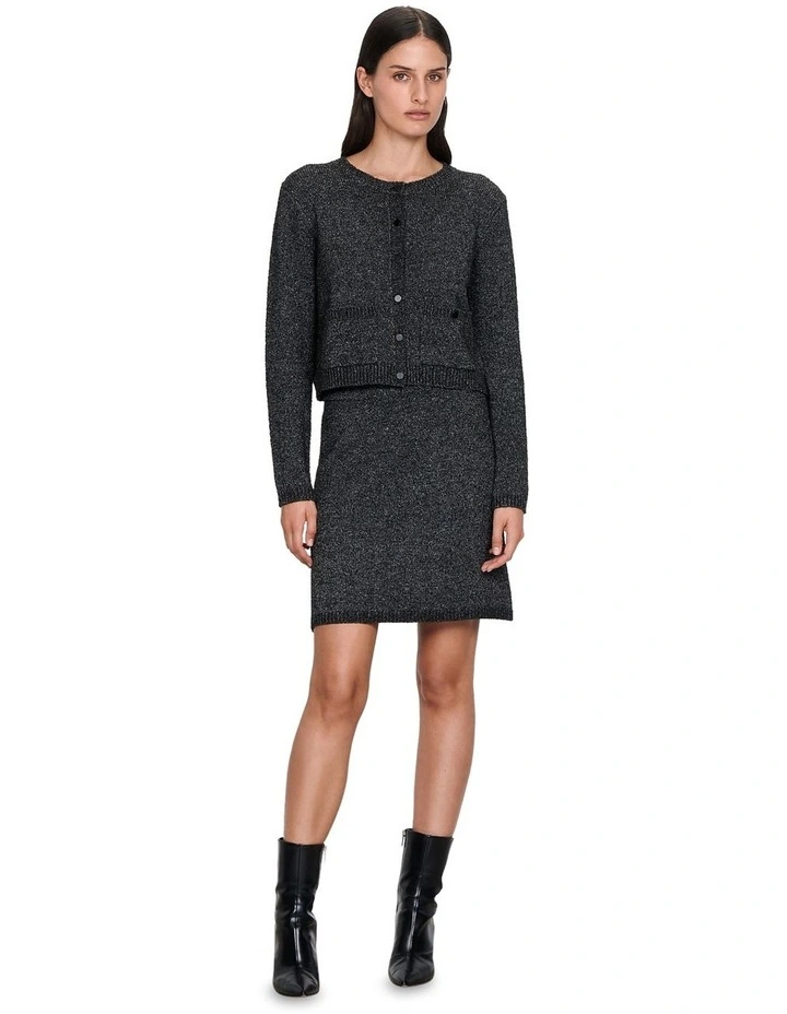 Boucle Knit Mini Skirt in Black Melange