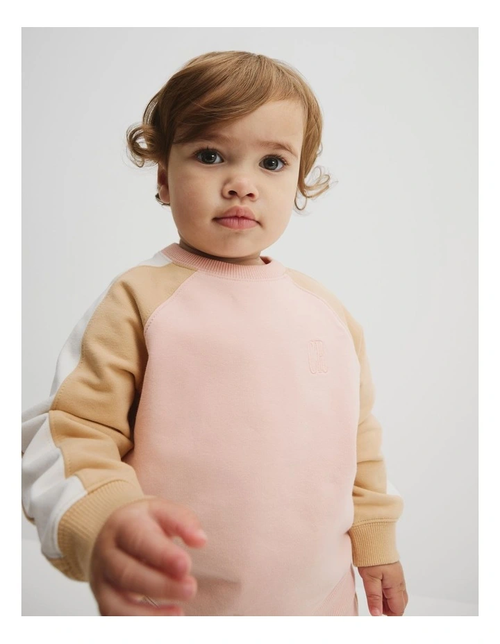 Organically Grown Cotton Spliced Sweat Top in Antique Pink