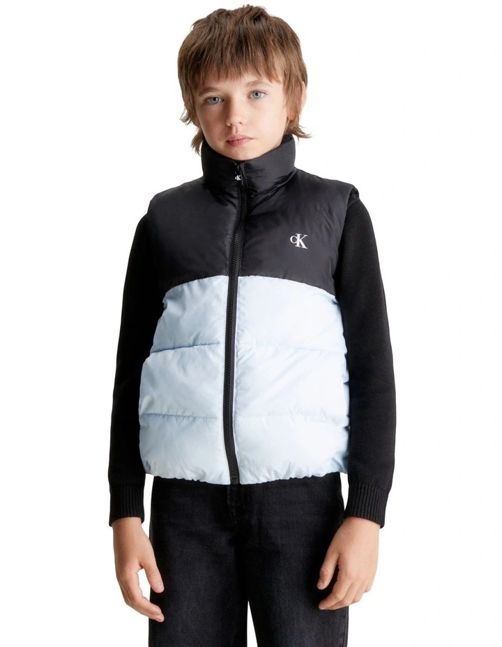 Nylon Color Block Puffer Vest in Blue