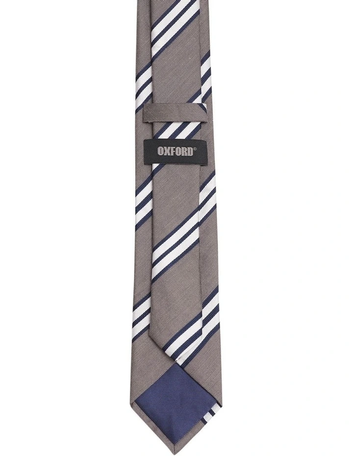 Stripe Tie in Navy Blue/Silver