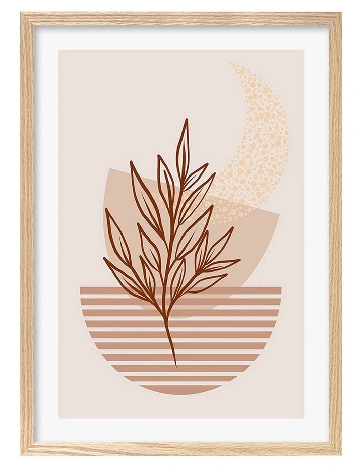 Australian Made Boho Plant Lines 3 Art Print A2 in Natural Frame