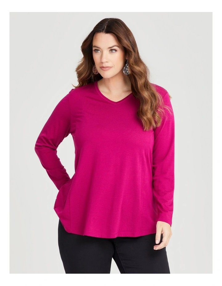 Wool Bamboo V-neck Top in Boysenberry
