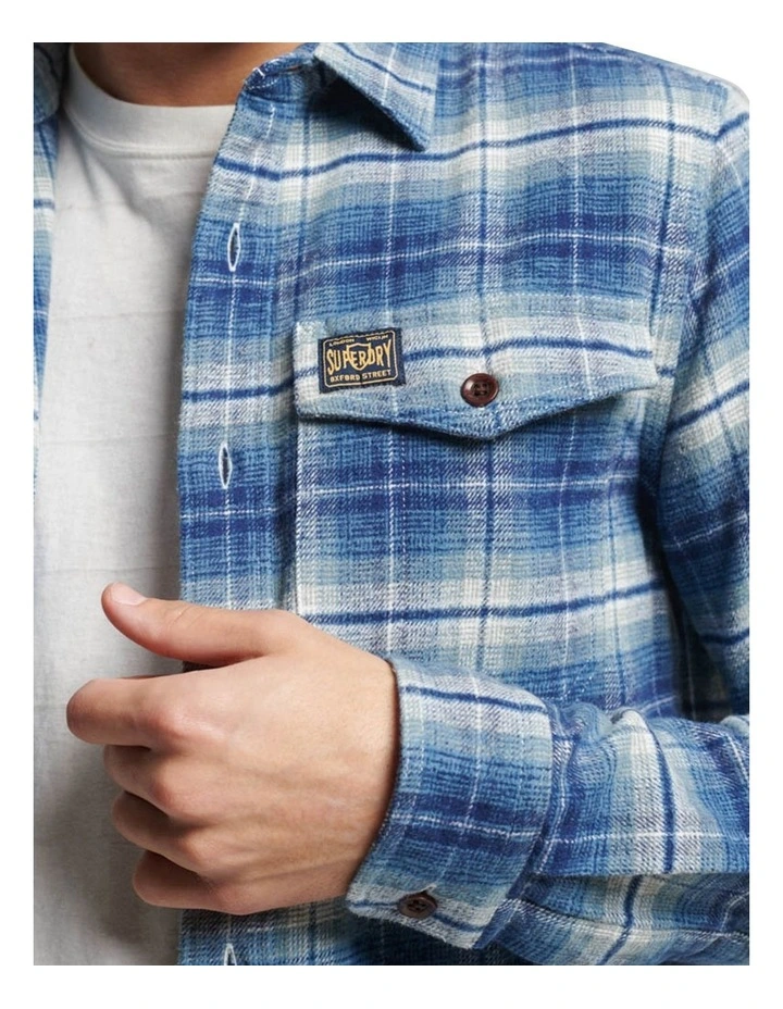 Cotton Worker Check Shirt in Denim Blue Check