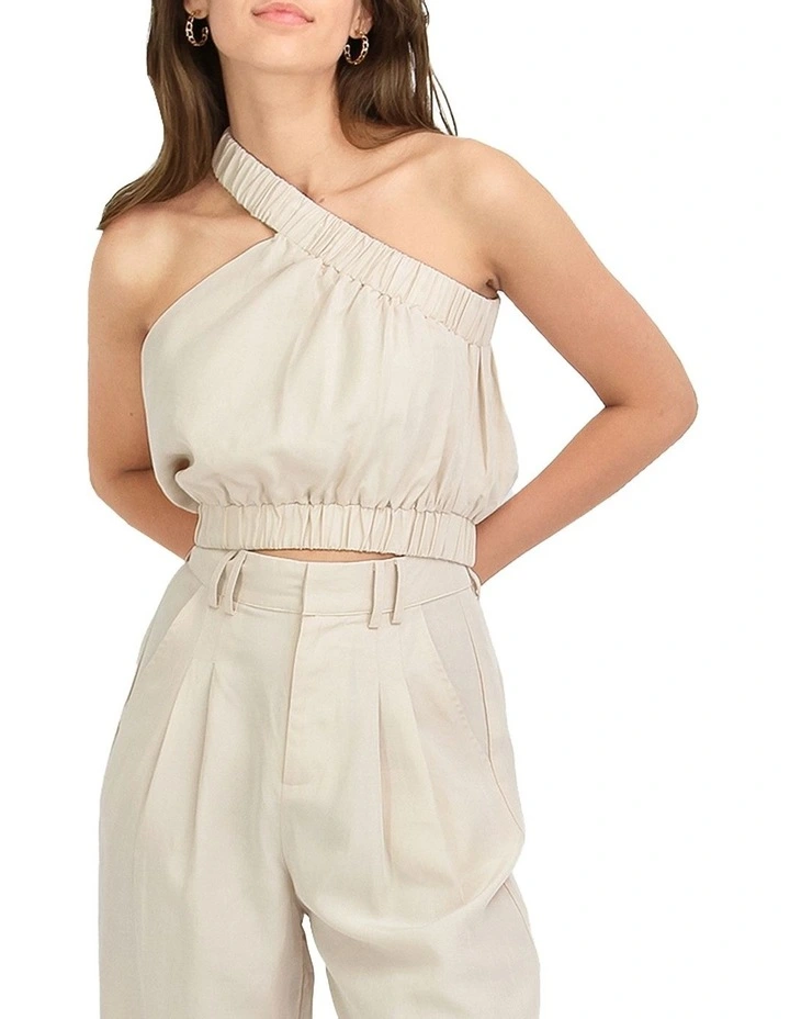 Sideline Cropped Top in Sand Beige