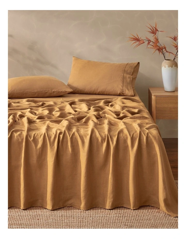 Vintage Washed Hemp Linen Sheet Set in Rust