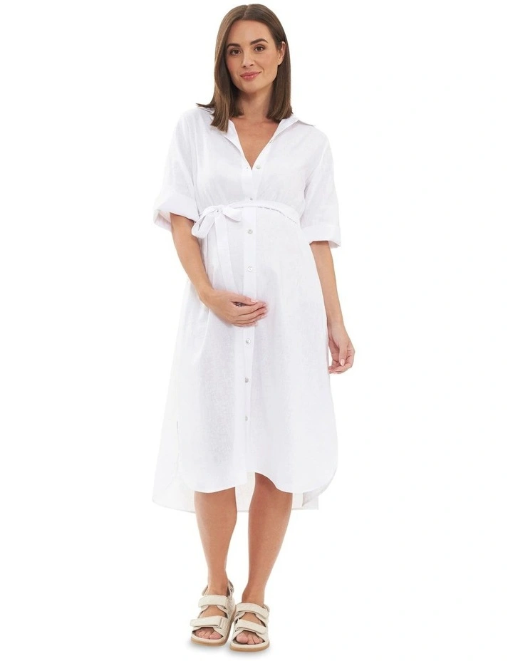 Molly Linen Shirt Dress in White