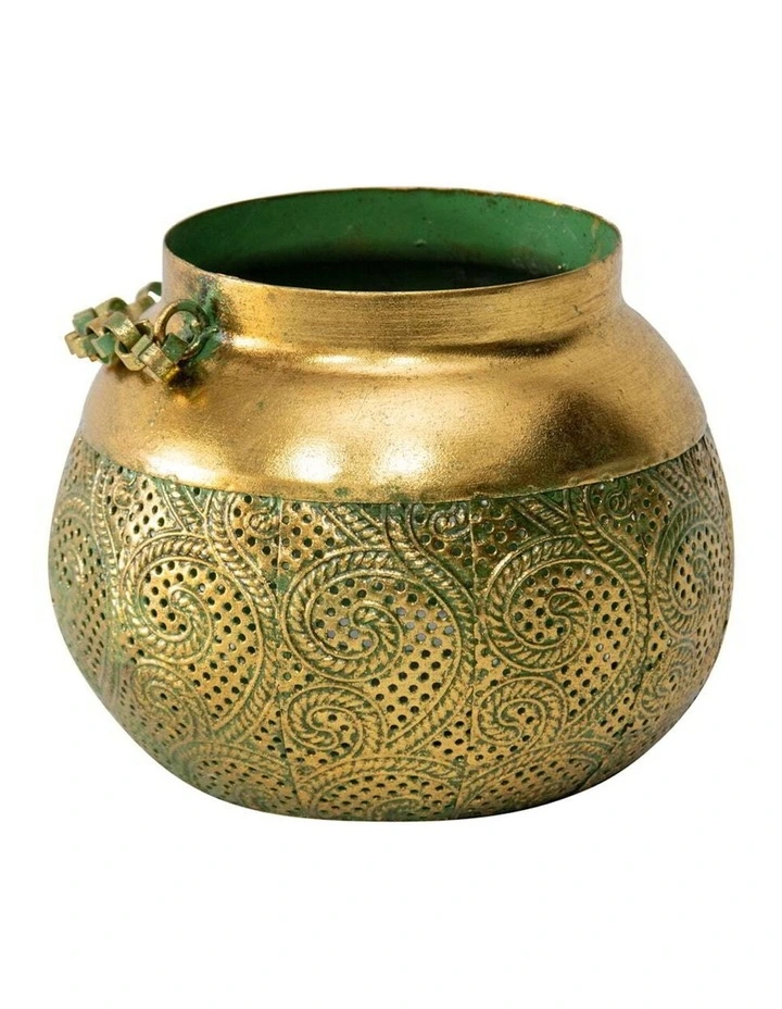 Moroccan Tealight Candle Holder in Distressed Gold