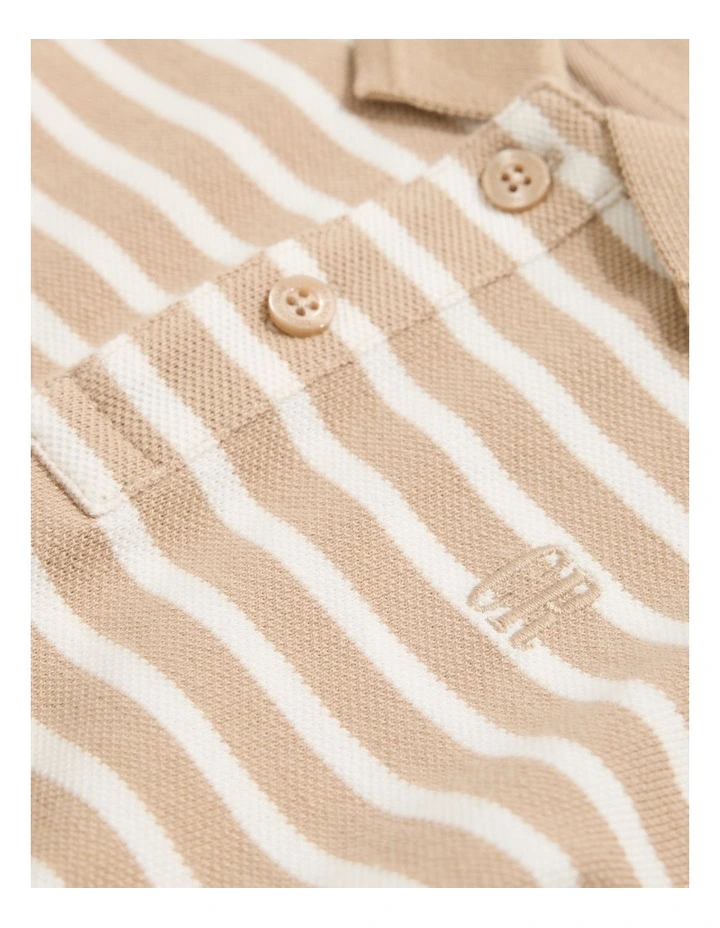 Organically Grown Cotton Polo Shirt in Natural Stripe