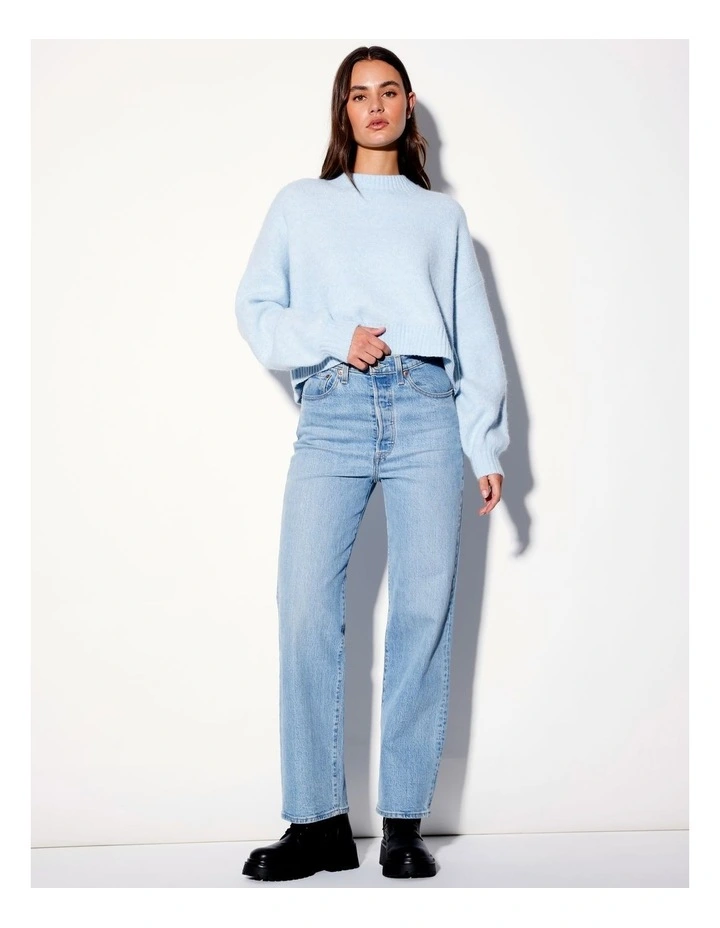 Recycled Blend Cropped Knit Jumper in Light Blue