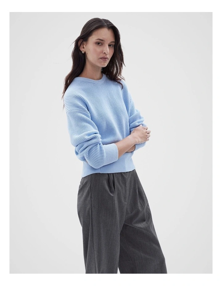 Crew Neck Knit Jumper in Smoke Blue