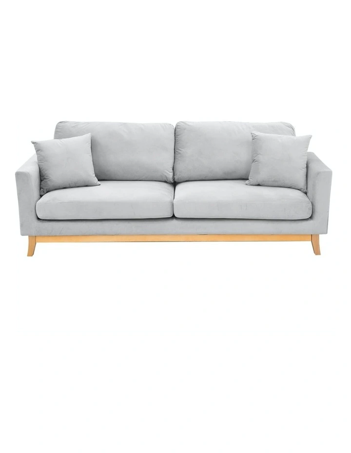 3 Seater Faux Velvet Sofa Bed Couch Furniture Light Grey