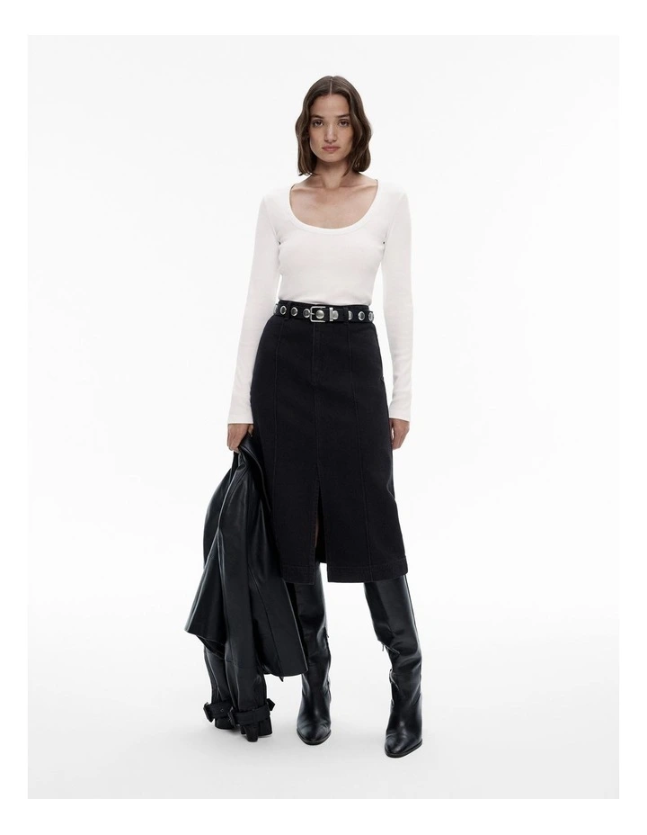 Scoop Neck Rib Top in Pure White