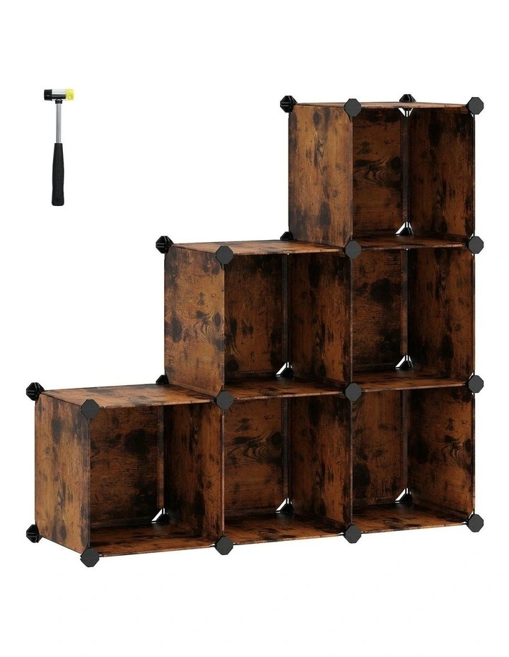 6 Cube Storage Organizer and Storage with Rubber Mallet Rustic in Brown