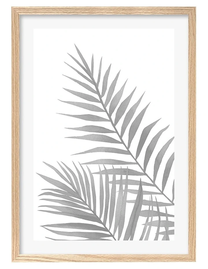 Australian Made Watercolour Palm Leaves Black Art Print A2 in Natural Frame