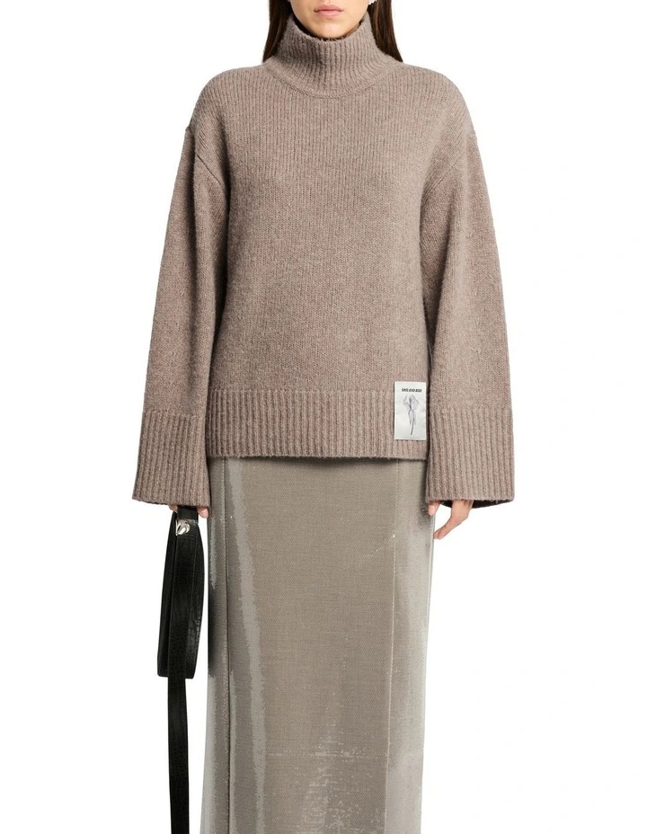Estilo Cashmere Blend Polo Jumper in Mink Brown