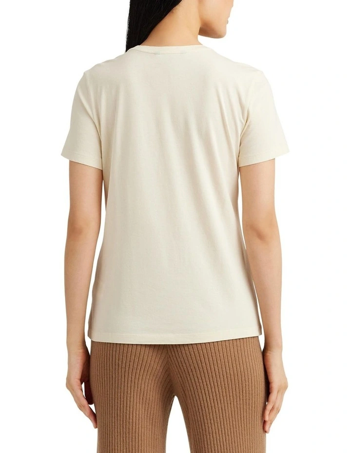 Beaded-Logo Jersey Tee in Natural