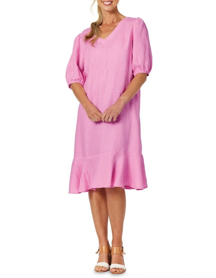 Flute Hem Linen Dress in Orchid
