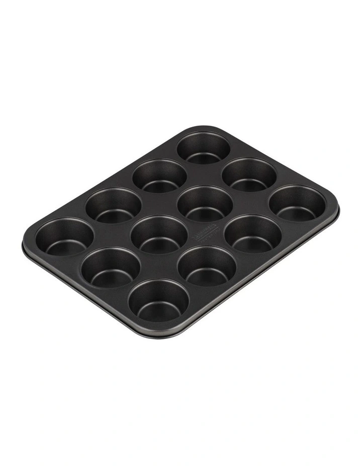 BakerMaker Non-Stick 12 Cup Muffin/Cupcake Pan in Black
