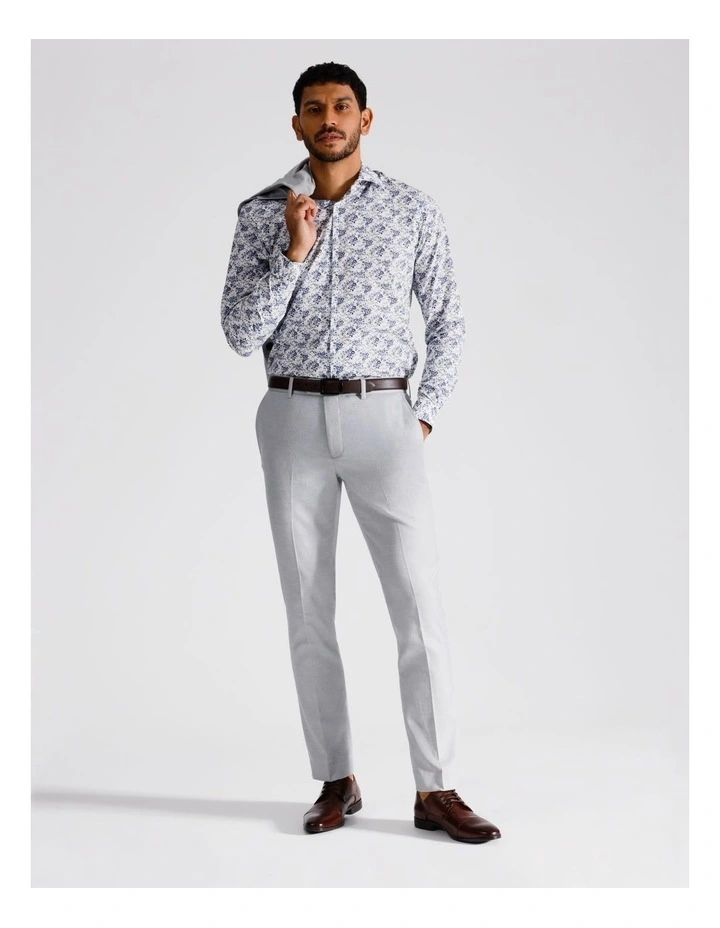Slim Long Sleeve 1 Colour Floral Shirt in Blue