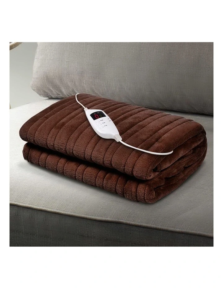 Electric Throw Rug Fleece Heated Blanket in Brown