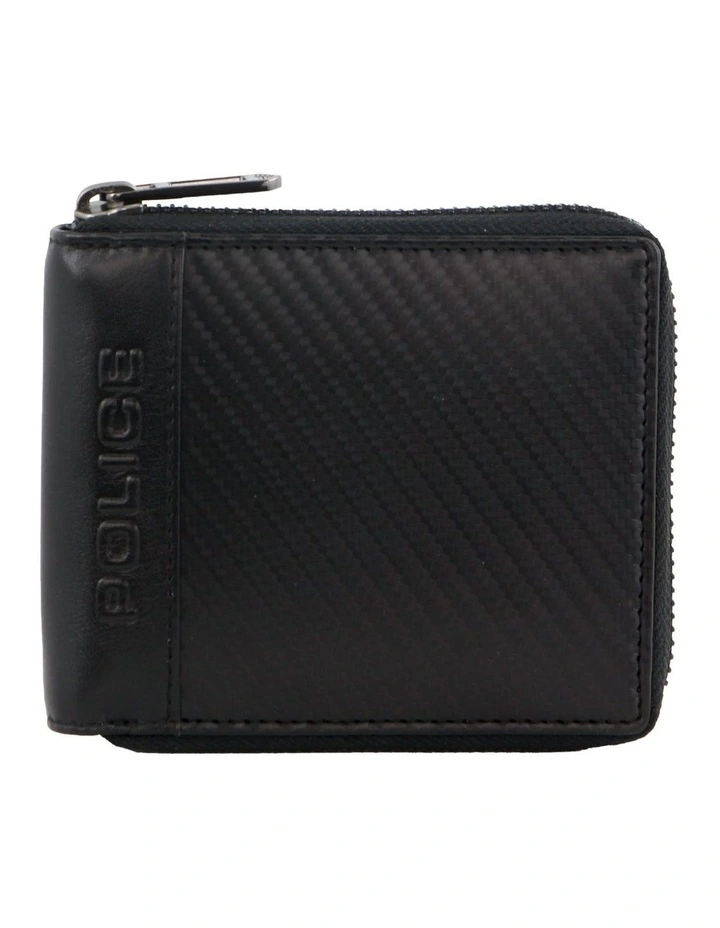 Leather Zip Round Wallet in Black