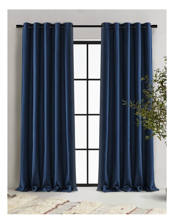 Blockout Eyelet Curtains Twin Pack in Navy Blue