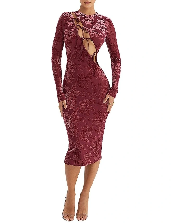 Devore Midi Dress in Mahogany