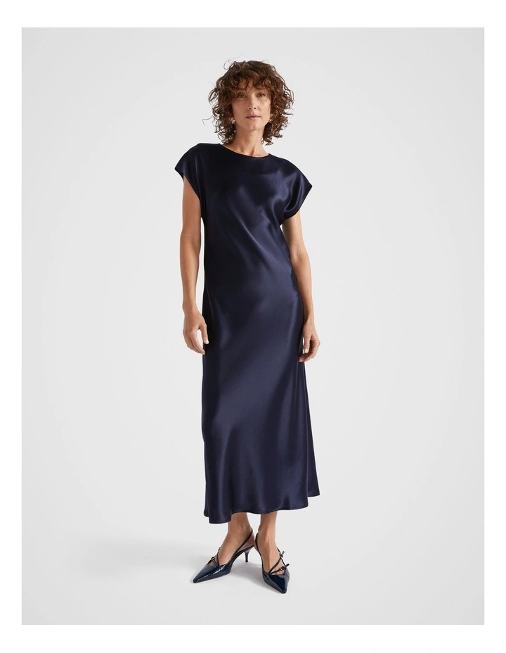 Satin Column Dress in Midnight Sky