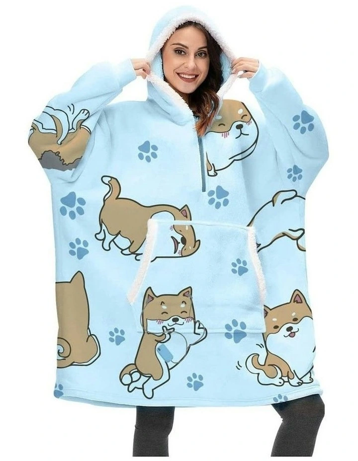 Hoodie Blanket Adult in Blue Dog