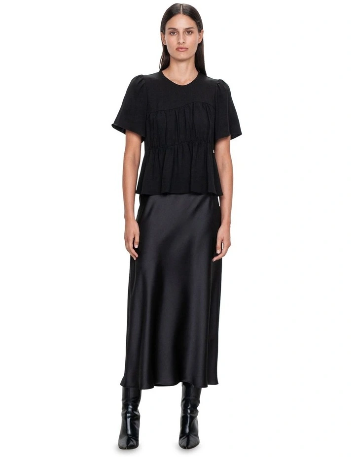 Drapey Satin Bias Skirt in Black