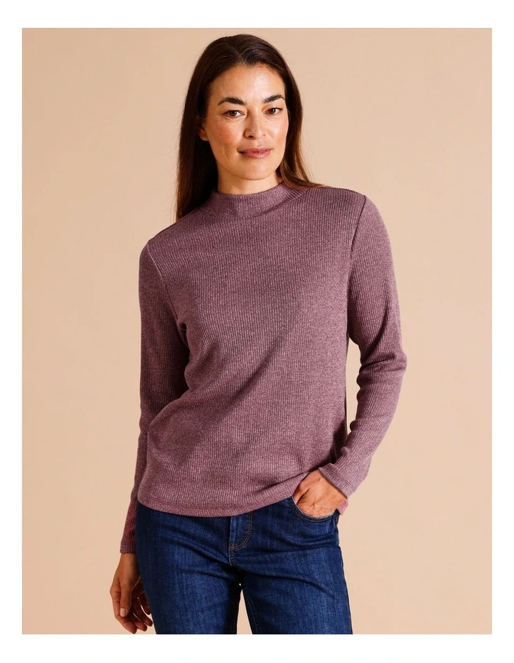 Turtle Neck Rib Tee In Berry