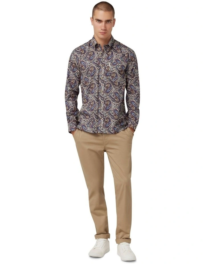 Paisley Print Long Sleeve Shirt in Grey