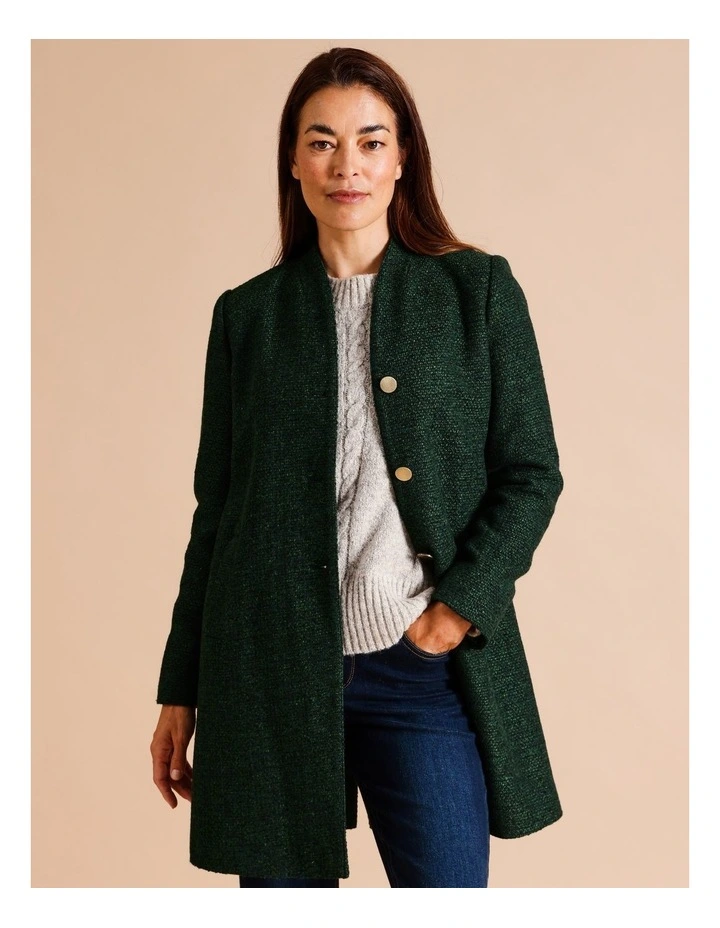 Lined Dart Neck Coat With Pockets In Pine