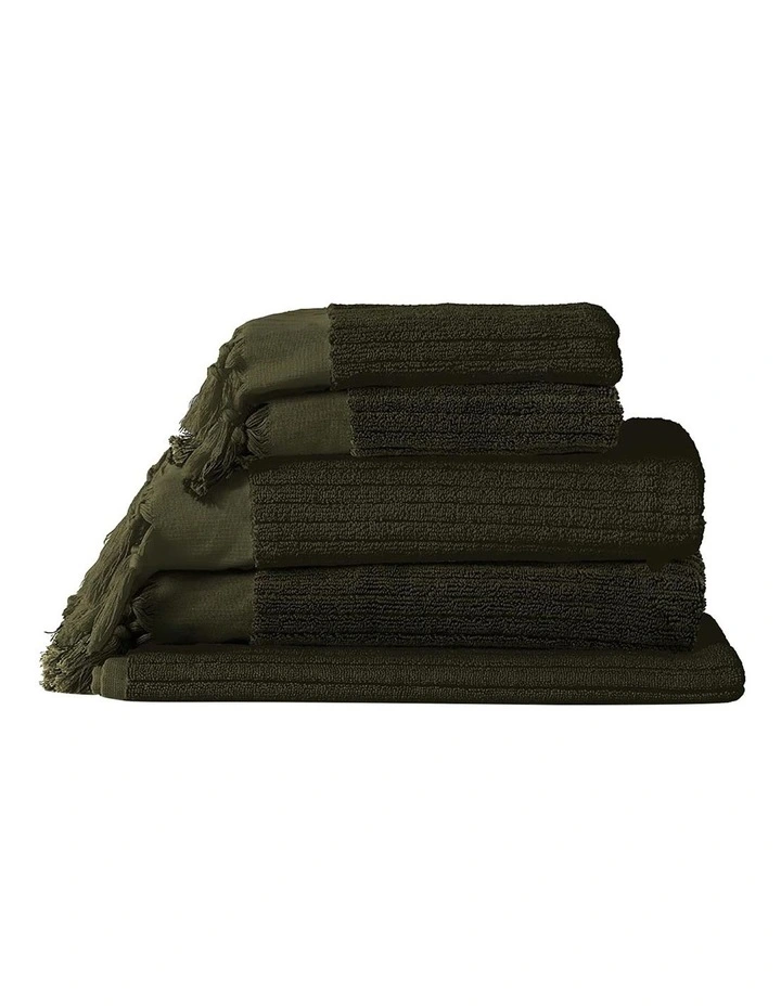 Paros Rib Bath Towel Set in Olive Night