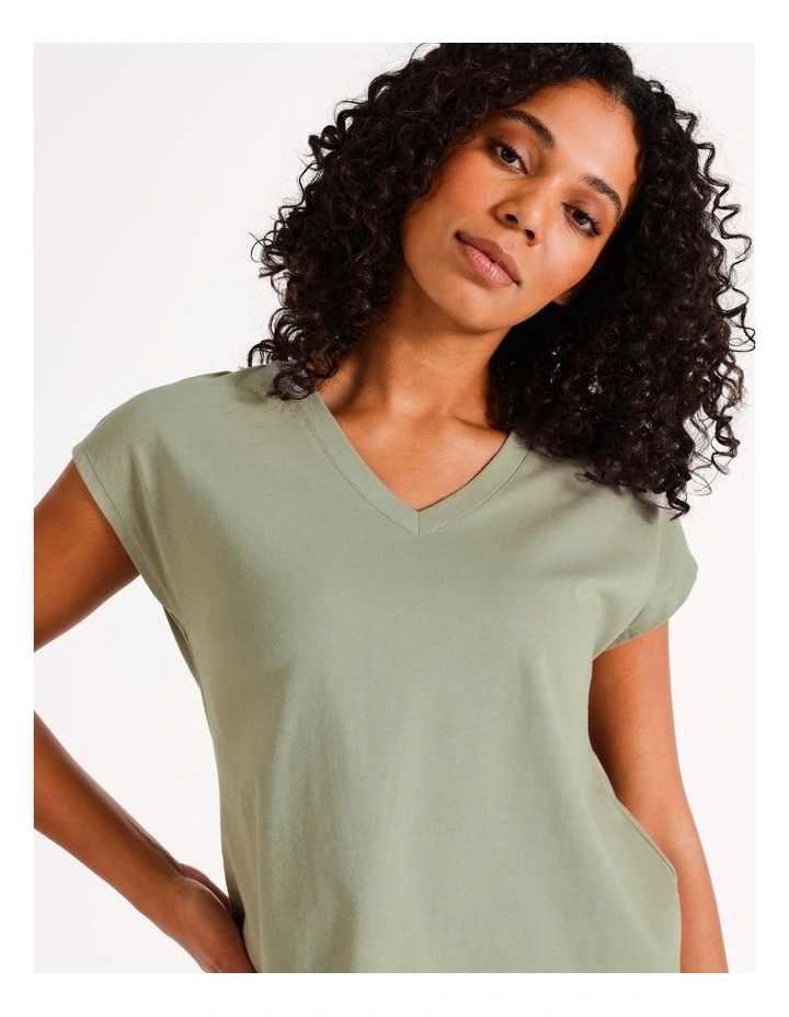 V-Neck Grown On Sleeve Tee in Sage