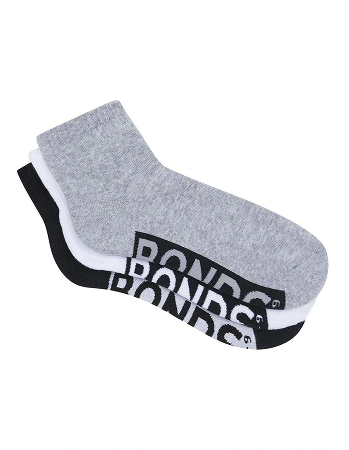 3 Pack Logo Quarter Crew Socks in Multi
