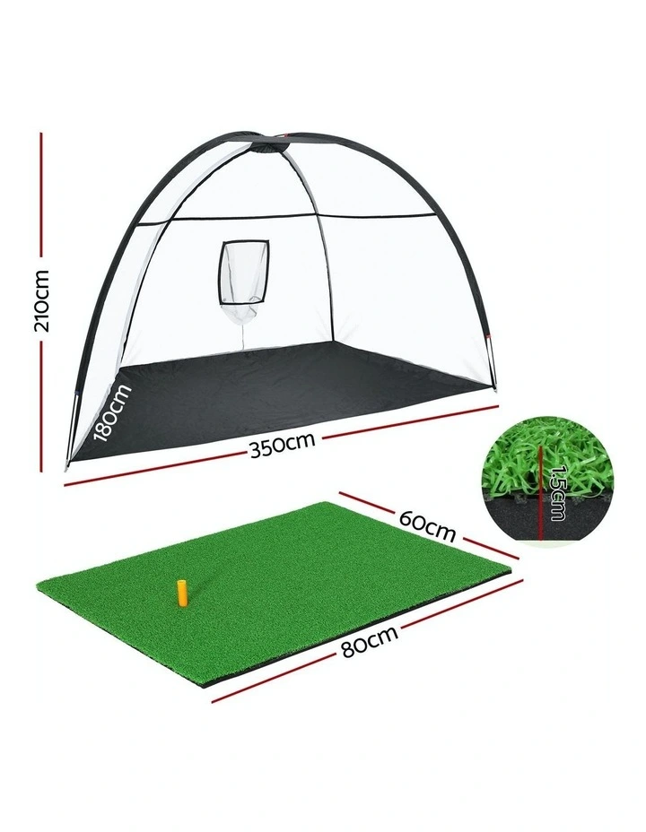 Golf Practice Net with Driving Mat 3.5M in Black