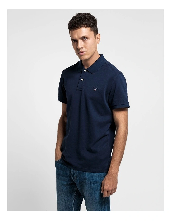Solid Pique Rugger Polo in Navy