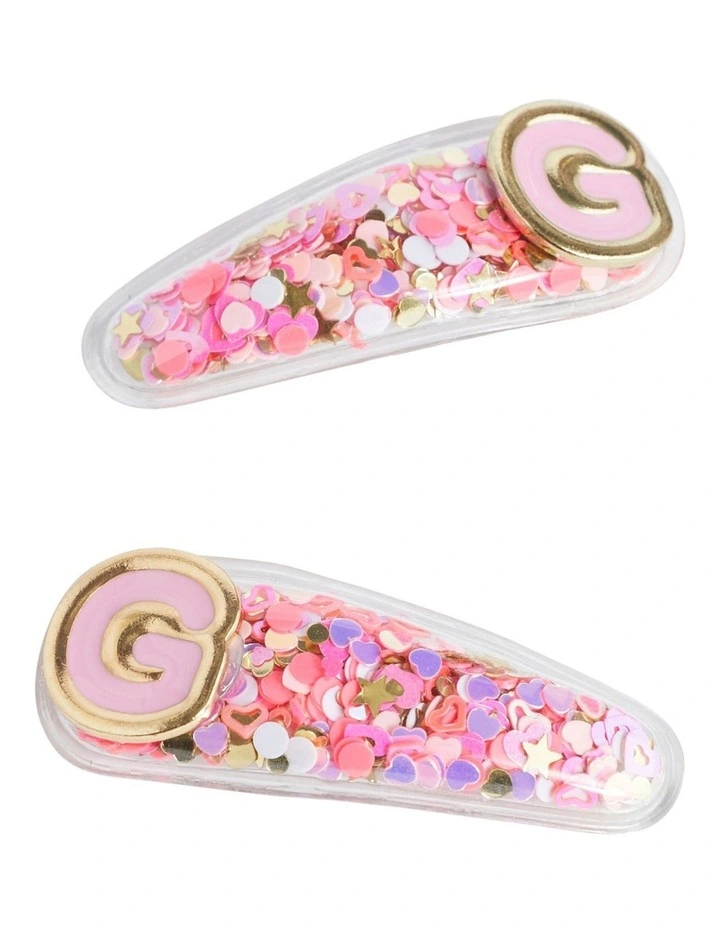 Initial "G" Confetti Snap Clips in Multi
