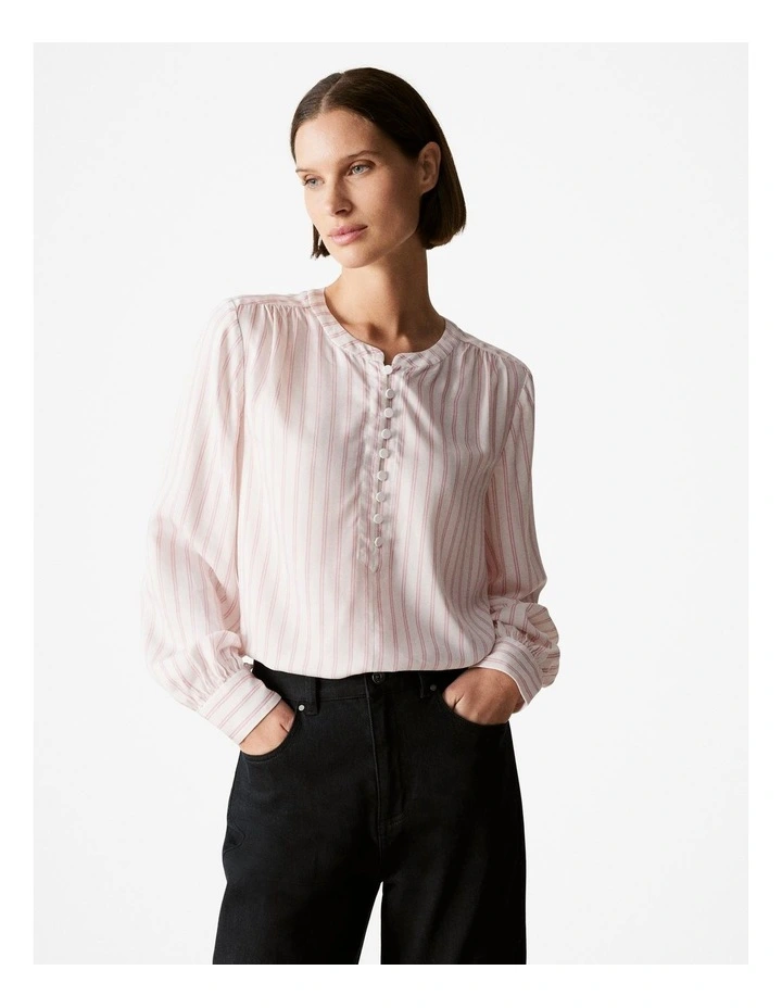 Modal Stripe Yoke Detail Blouse in Blush Pink