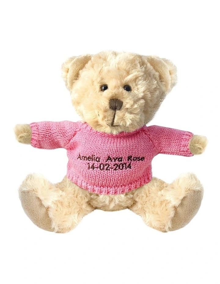 Personalised Beige Bear With Pink Knitted Jumper