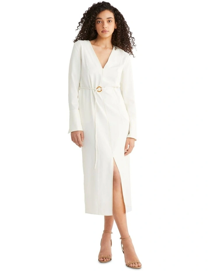 Sustainable Twill Midi Dress in Seedpearl