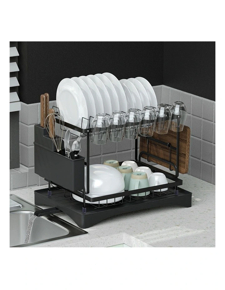 2 Tiers Expandable Dish Rack in Black
