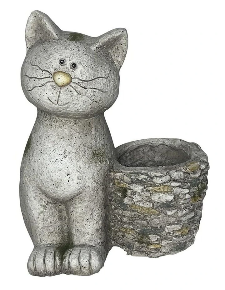 Animal Pot Cat with Stony Planter in Natural/Stonenatu
