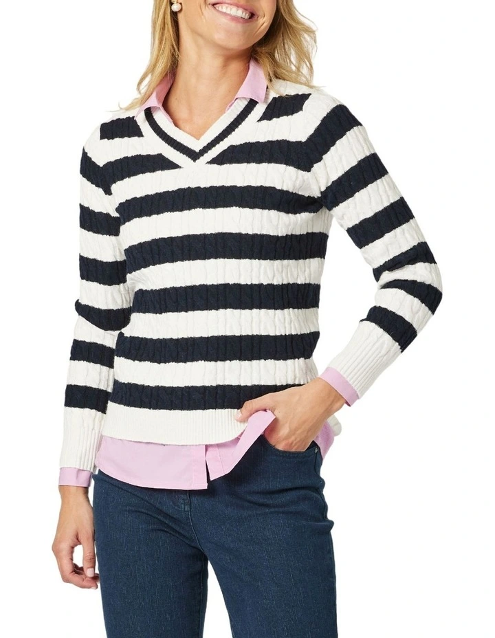 Cindy Stripe Jumper in Navy