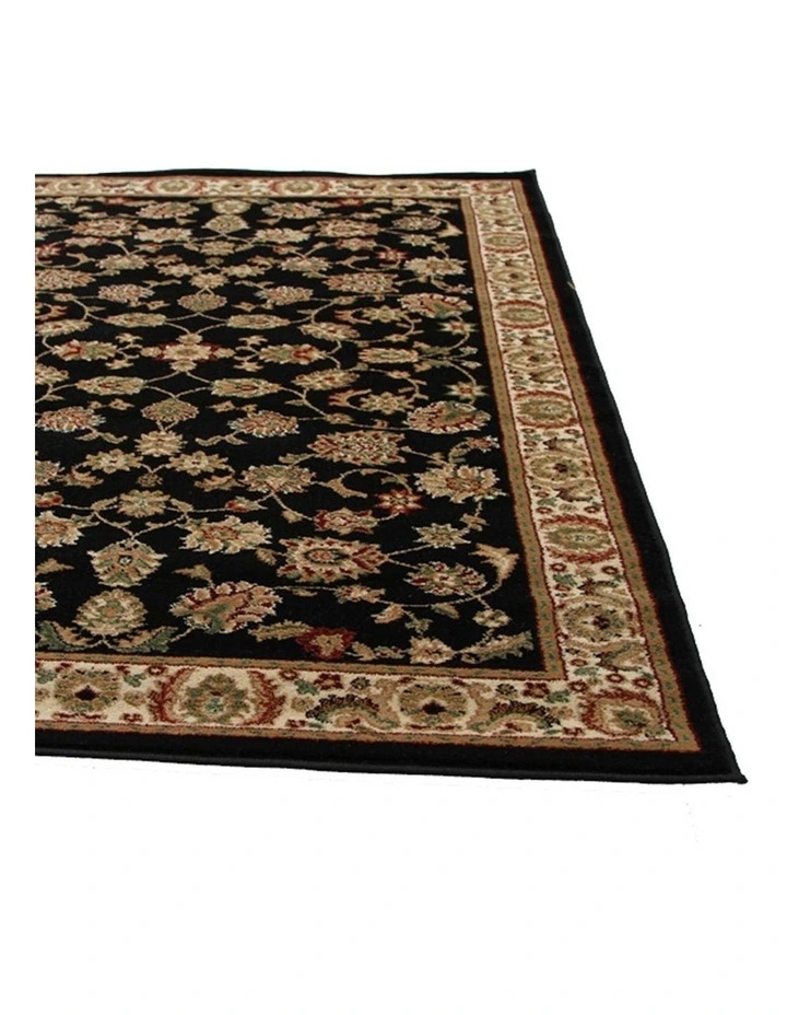 Istanbul Collection Traditional Floral Pattern Black Rug