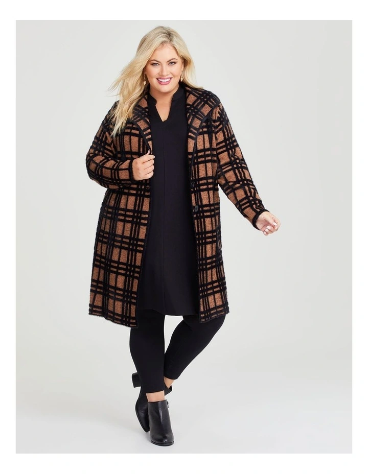 Fluffy Check Coatigan Black/Amber