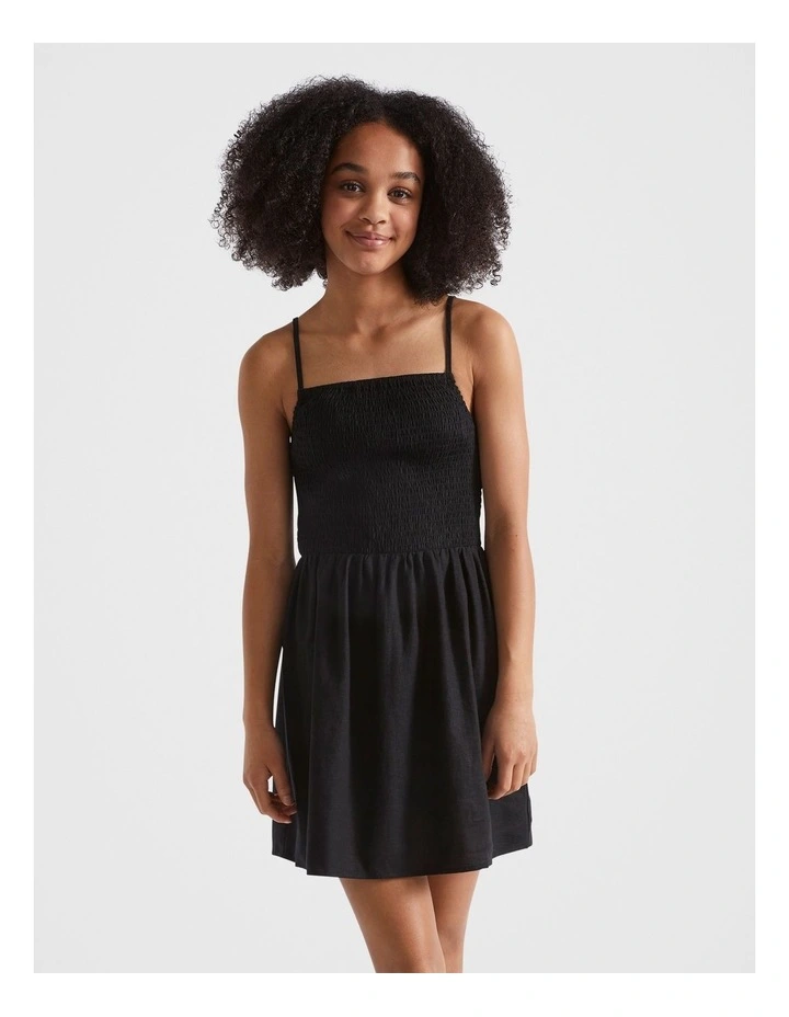 Shirred Dress in Black